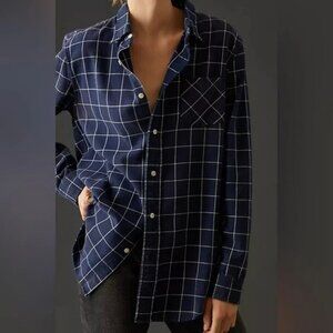Talula, size xsmall boyfriend fit button up long sleeve plaid shirt 100% cotton